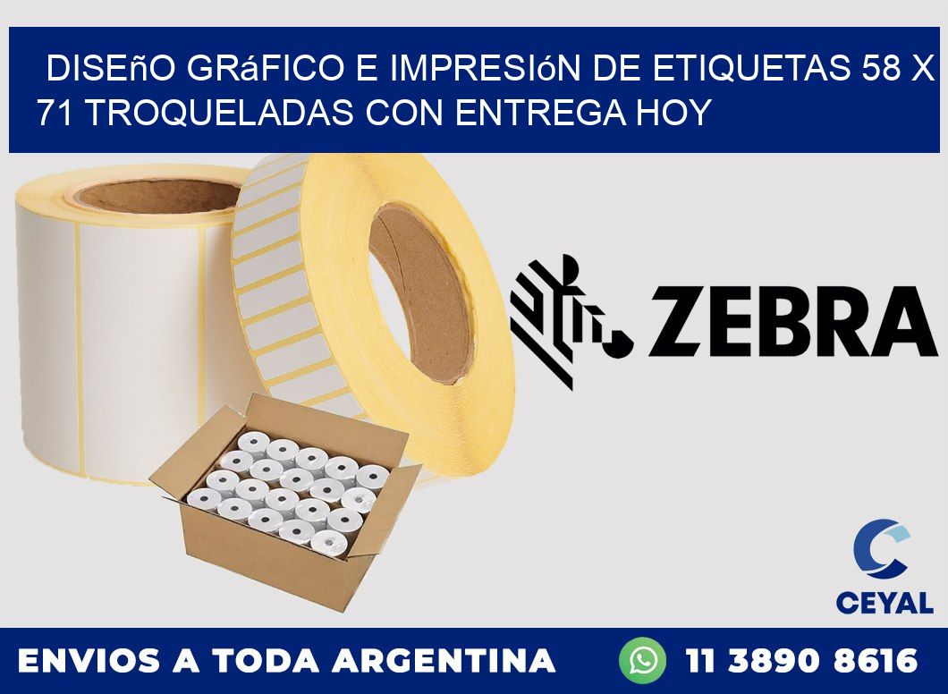 Diseño gráfico e impresión de etiquetas 58 x 71 troqueladas con entrega hoy