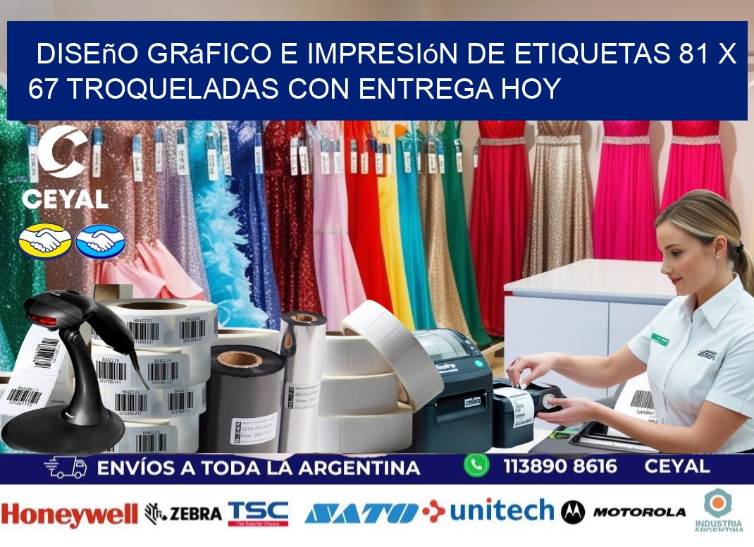 Diseño gráfico e impresión de etiquetas 81 x 67 troqueladas con entrega hoy