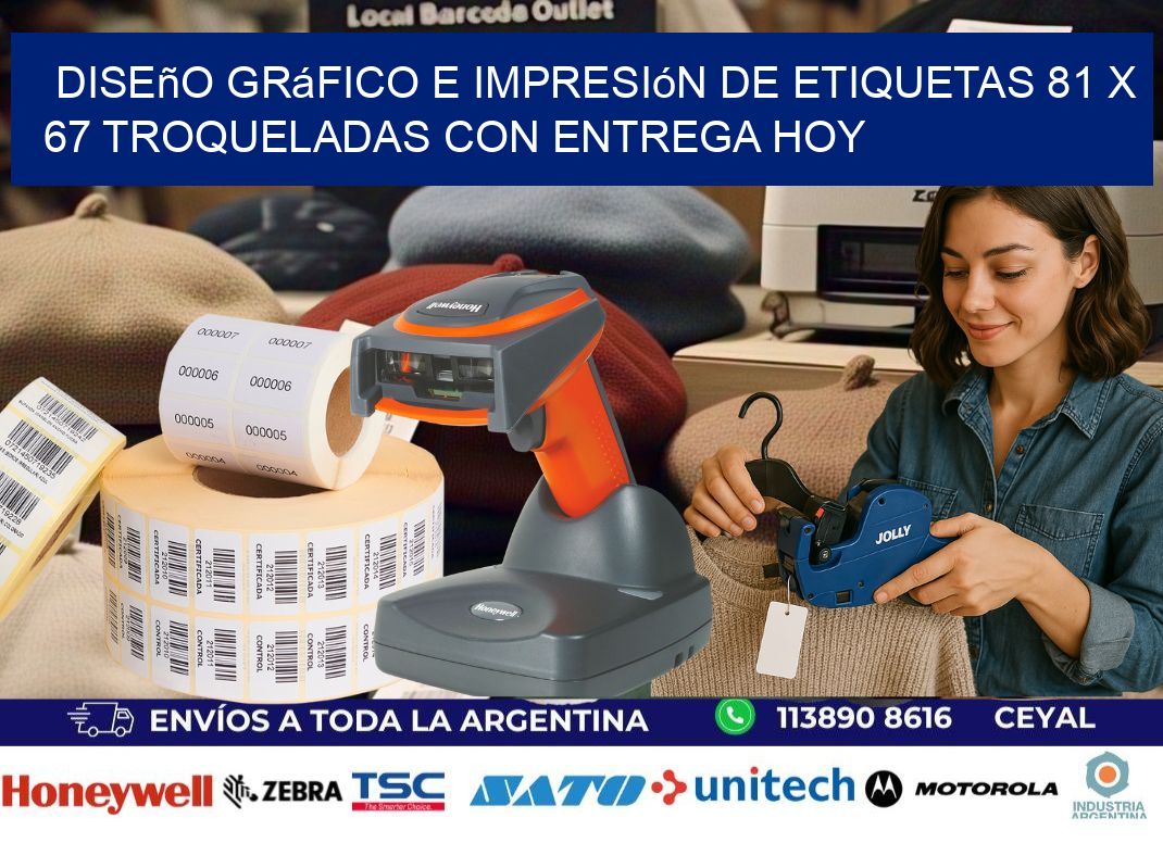 Diseño gráfico e impresión de etiquetas 81 x 67 troqueladas con entrega hoy