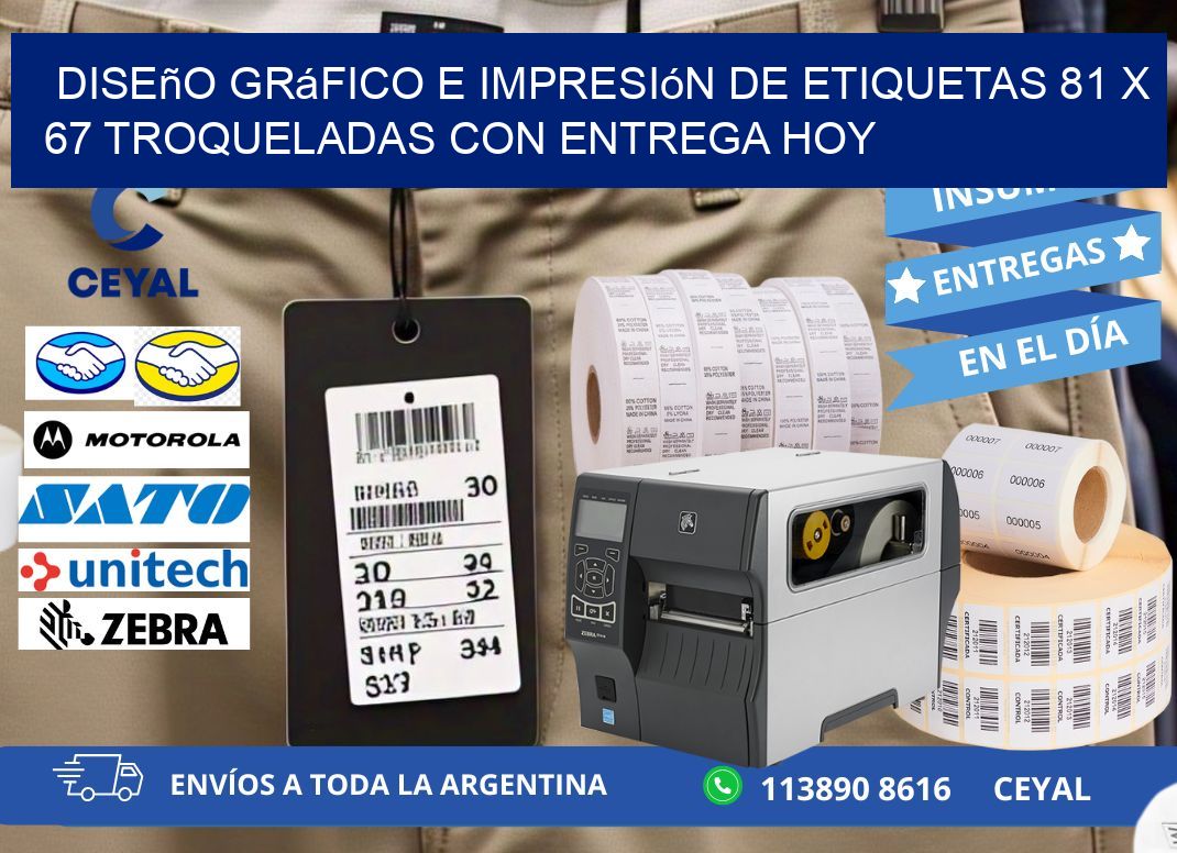 Diseño gráfico e impresión de etiquetas 81 x 67 troqueladas con entrega hoy
