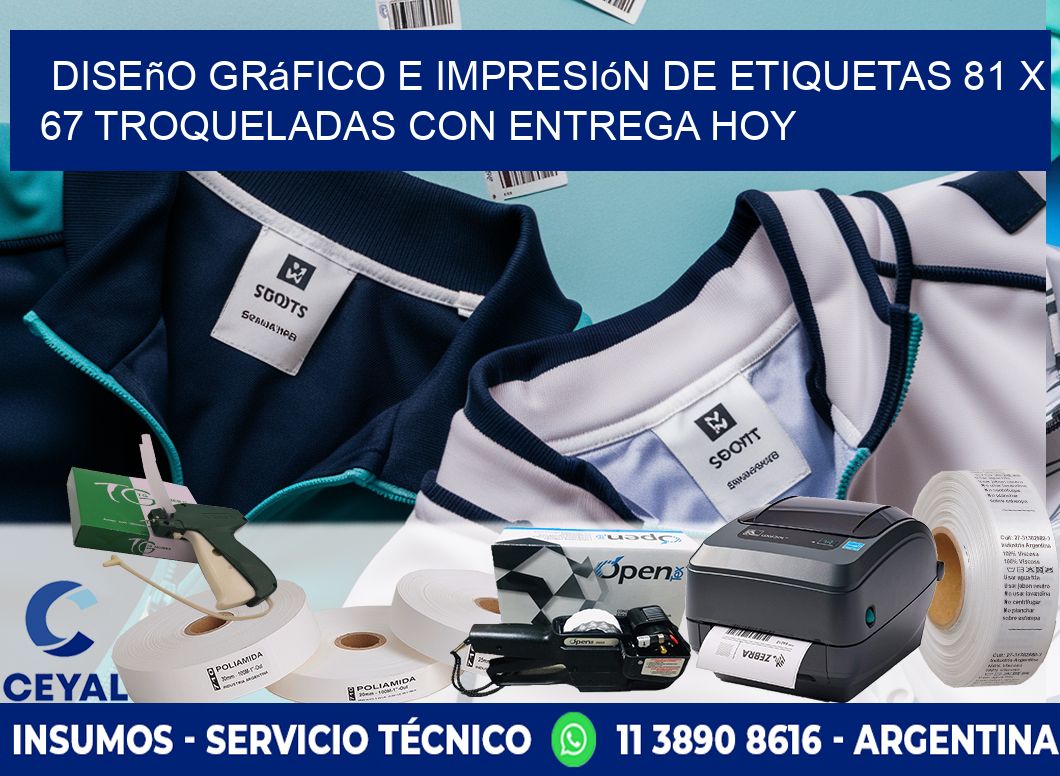 Diseño gráfico e impresión de etiquetas 81 x 67 troqueladas con entrega hoy