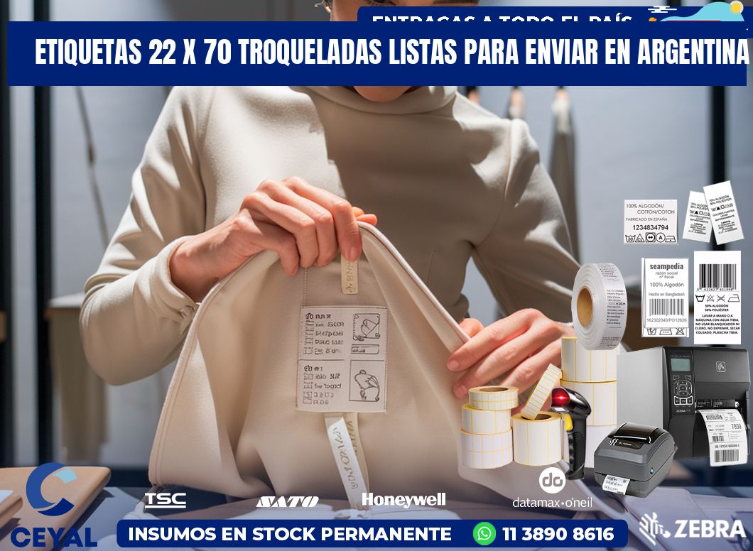 Etiquetas 22 x 70 troqueladas listas para enviar en Argentina