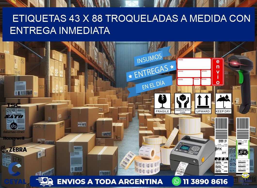 Etiquetas 43 x 88 troqueladas a medida con entrega inmediata