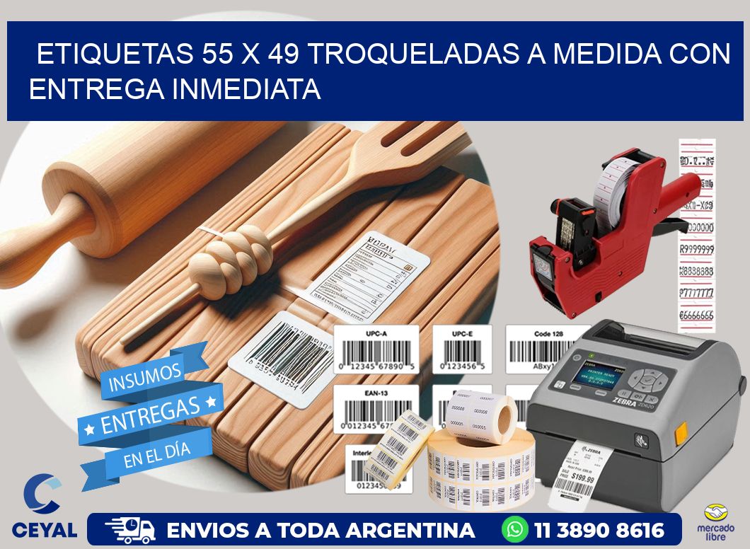 Etiquetas 55 x 49 troqueladas a medida con entrega inmediata