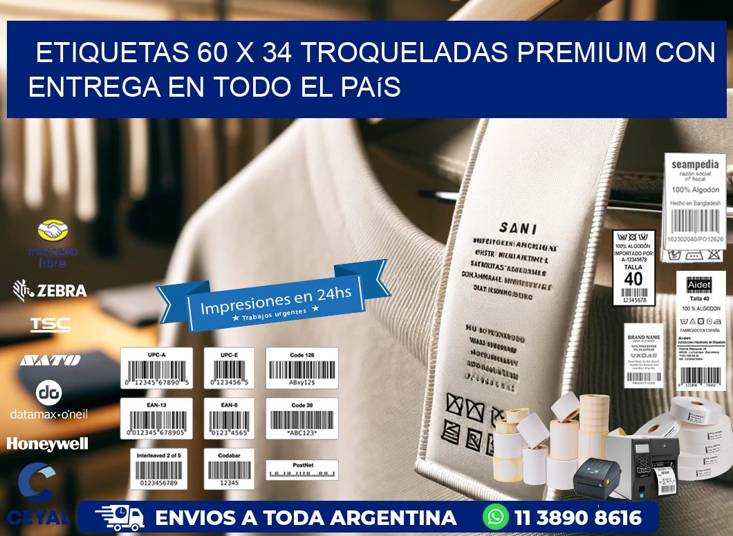 Etiquetas 60 x 34 troqueladas premium con entrega en todo el país