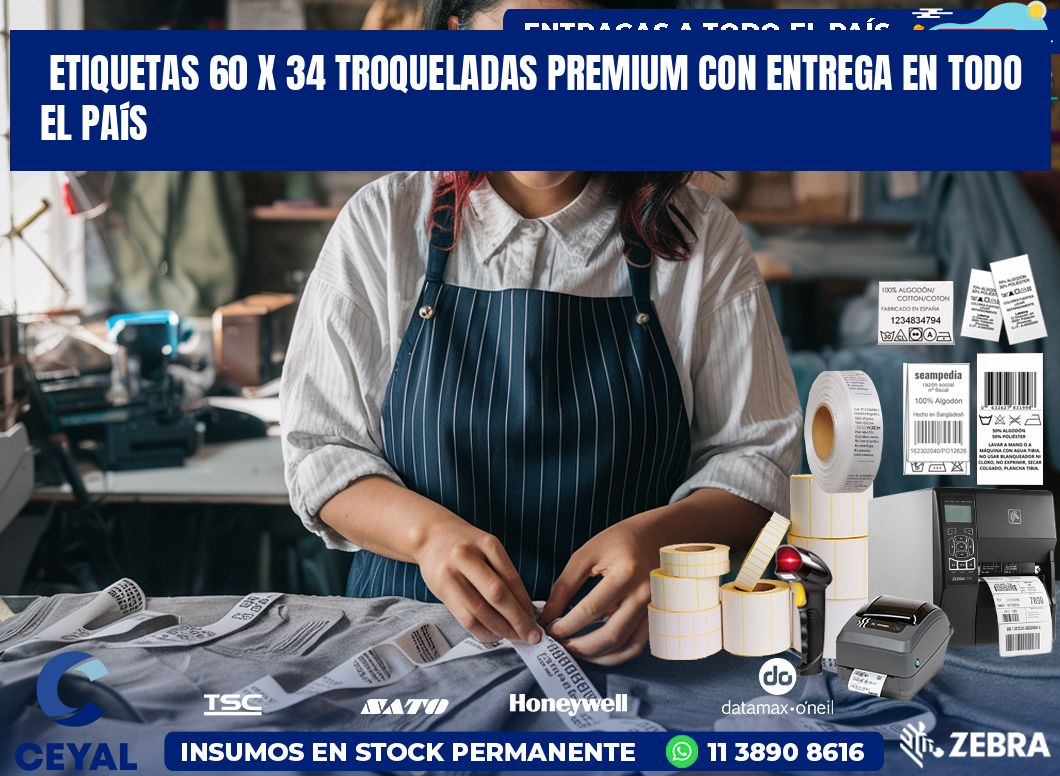 Etiquetas 60 x 34 troqueladas premium con entrega en todo el país