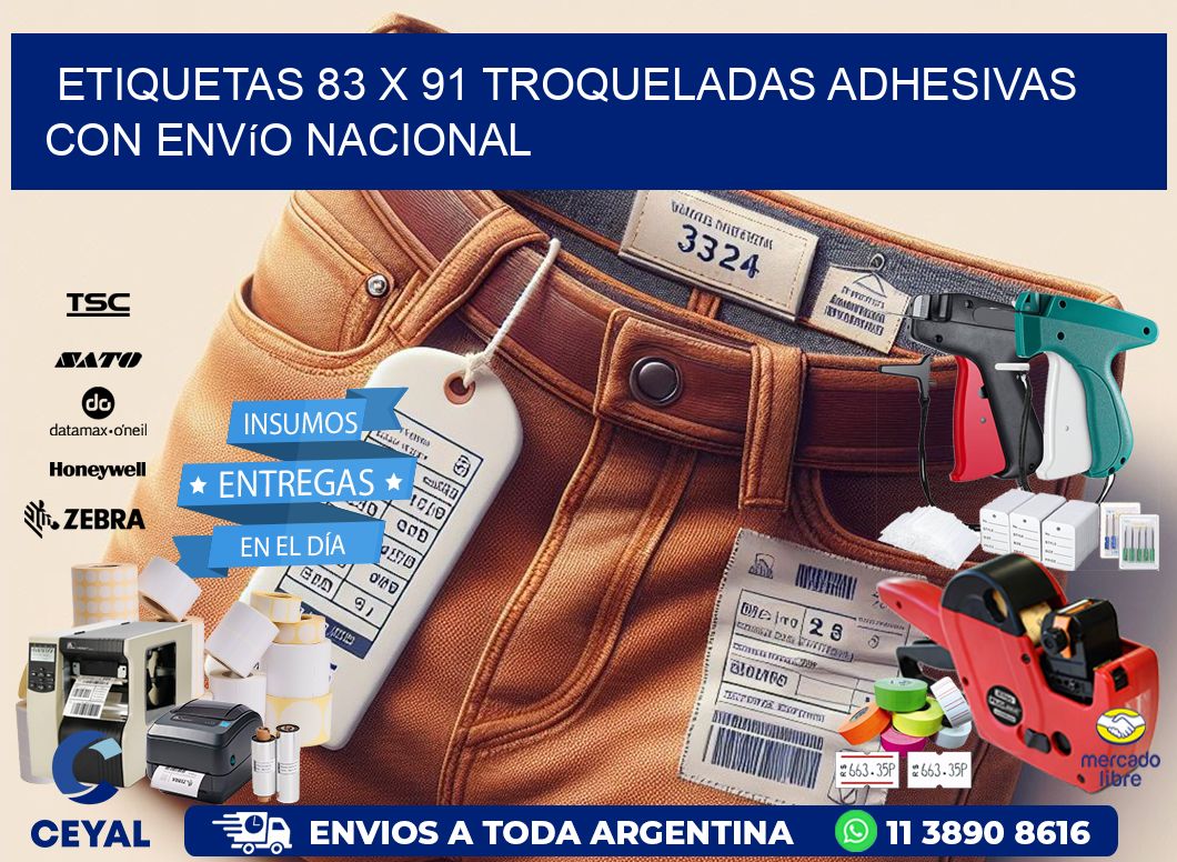Etiquetas 83 x 91 troqueladas adhesivas con envío nacional