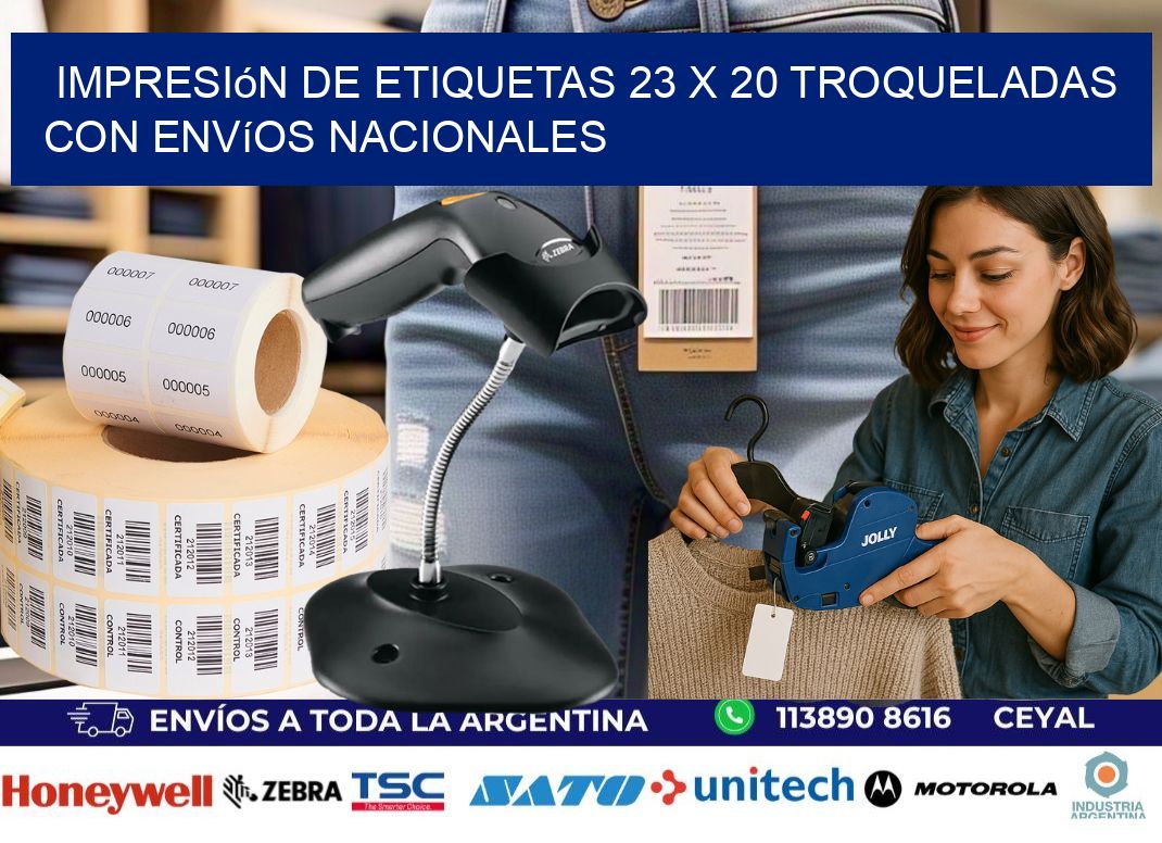 Impresión de etiquetas 23 x 20 troqueladas con envíos nacionales