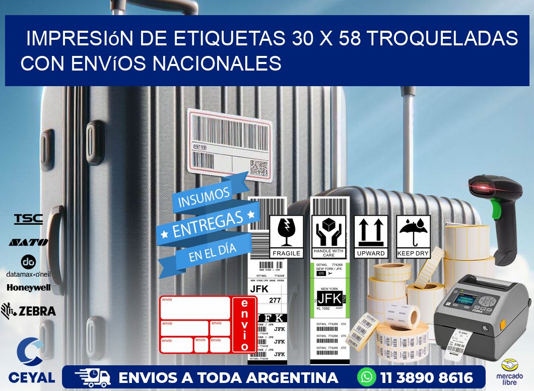 Impresión de etiquetas 30 x 58 troqueladas con envíos nacionales