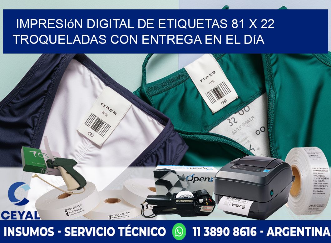 Impresión digital de etiquetas 81 x 22 troqueladas con entrega en el día