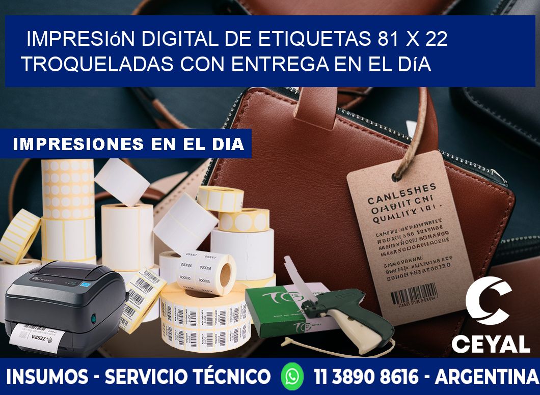 Impresión digital de etiquetas 81 x 22 troqueladas con entrega en el día