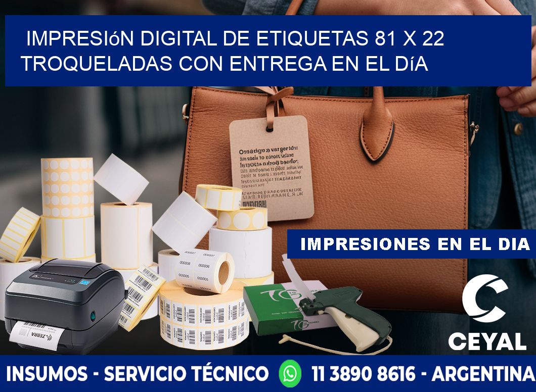 Impresión digital de etiquetas 81 x 22 troqueladas con entrega en el día