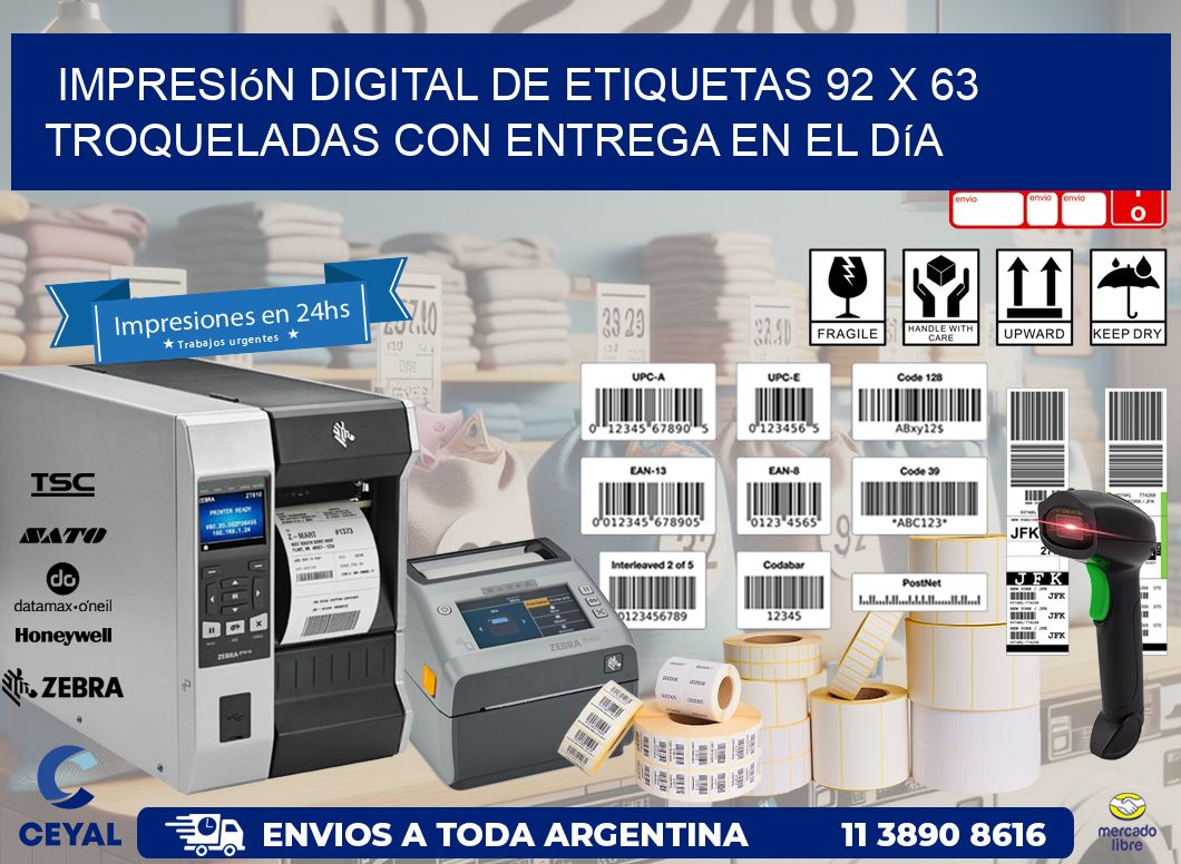 Impresión digital de etiquetas 92 x 63 troqueladas con entrega en el día