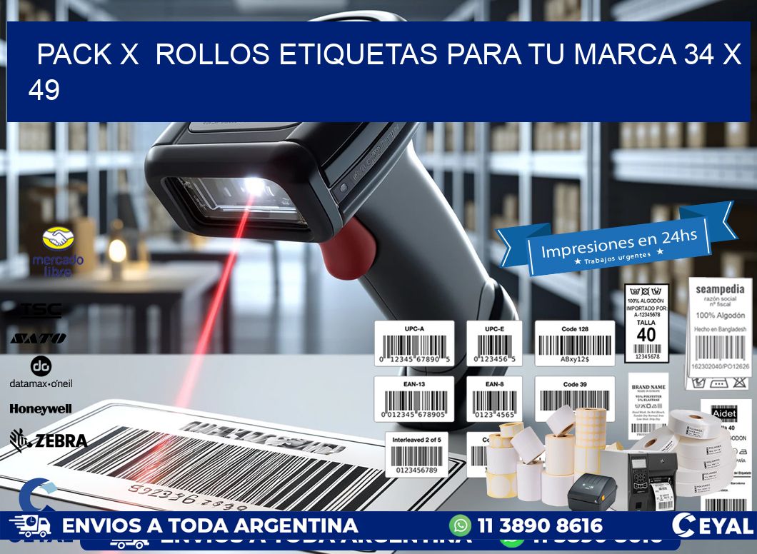 Pack X  Rollos Etiquetas para tu marca 34 x 49