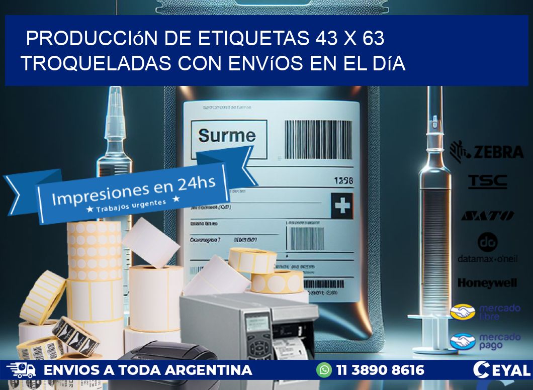 Producción de etiquetas 43 x 63 troqueladas con envíos en el día