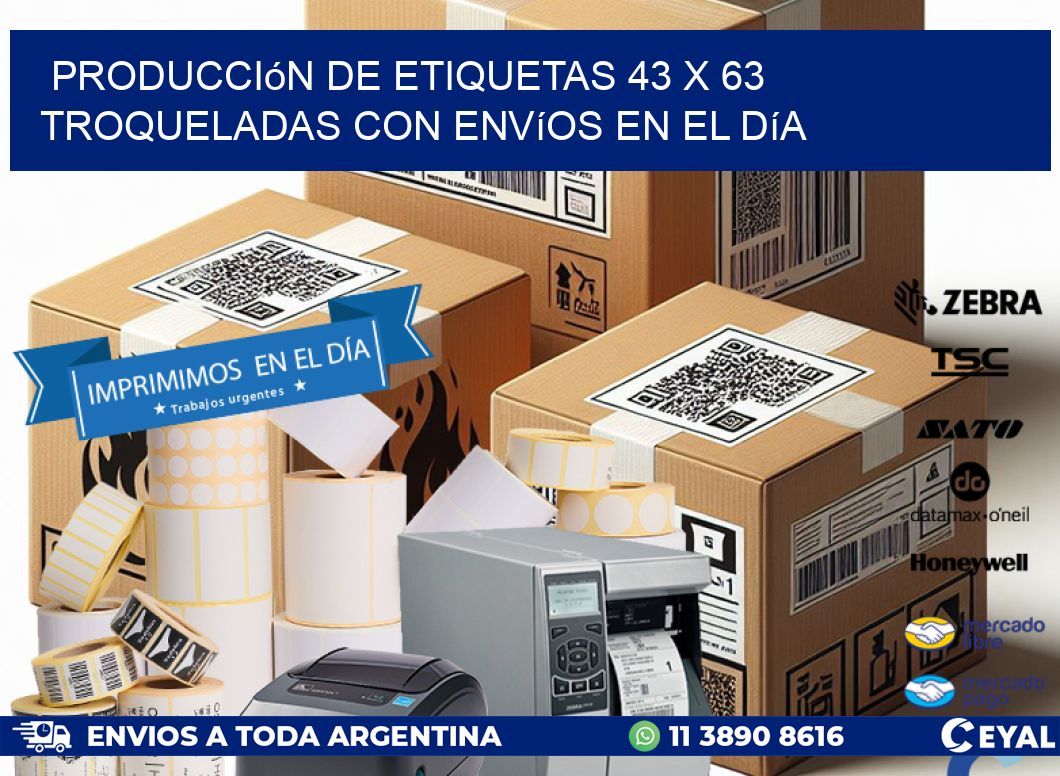 Producción de etiquetas 43 x 63 troqueladas con envíos en el día