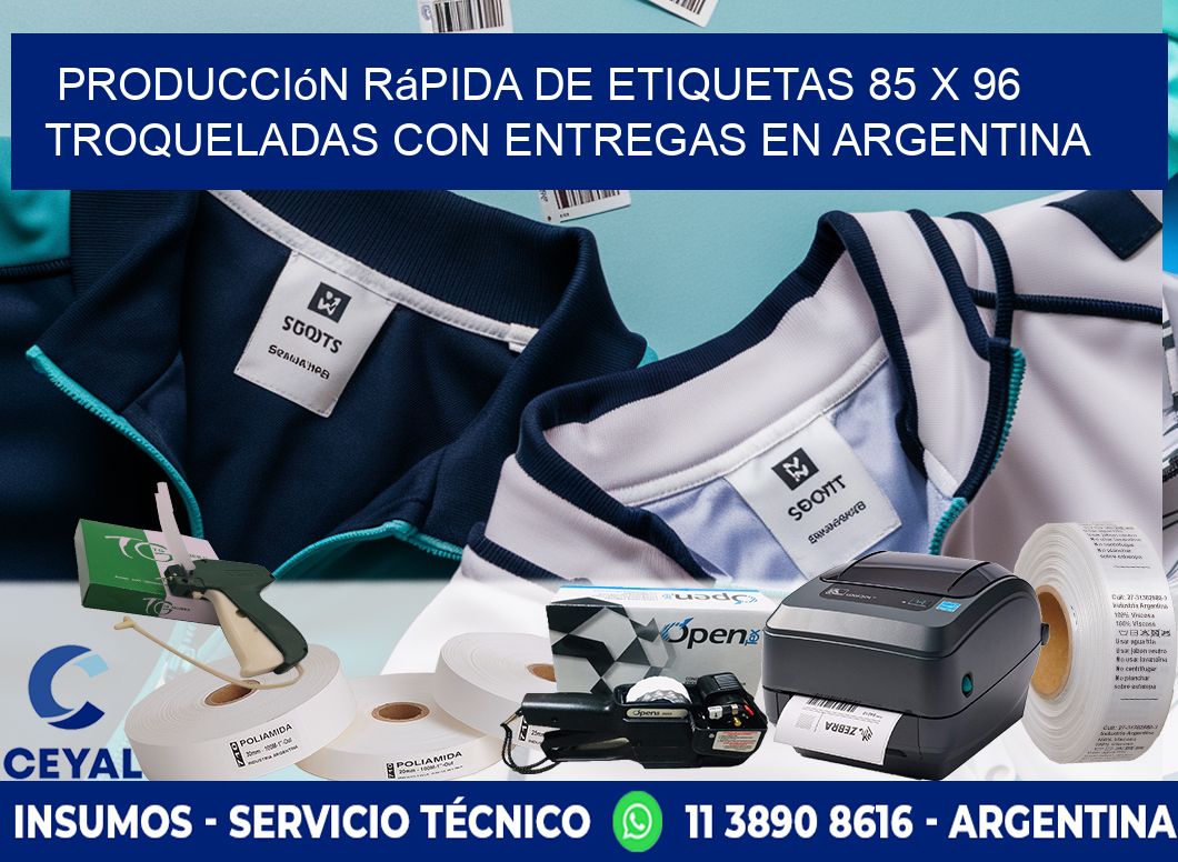 Producción rápida de etiquetas 85 x 96 troqueladas con entregas en Argentina