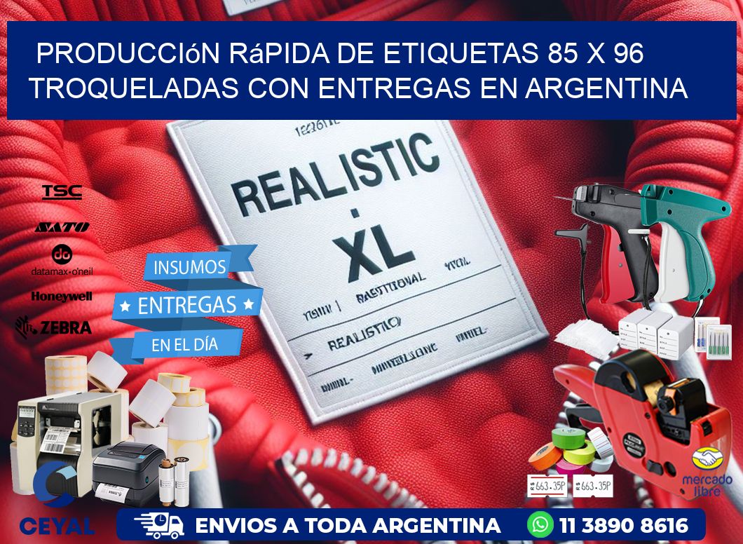Producción rápida de etiquetas 85 x 96 troqueladas con entregas en Argentina