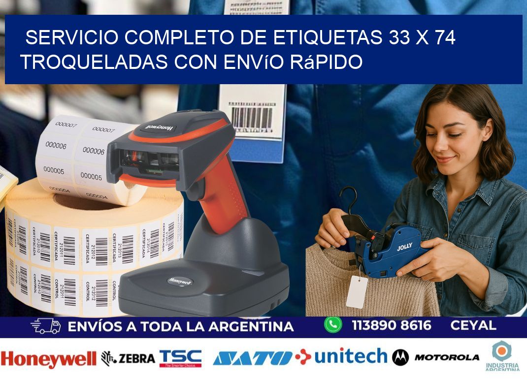 Servicio completo de etiquetas 33 x 74 troqueladas con envío rápido