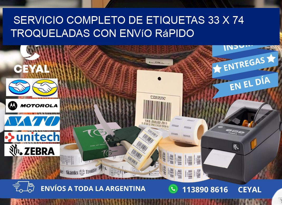 Servicio completo de etiquetas 33 x 74 troqueladas con envío rápido