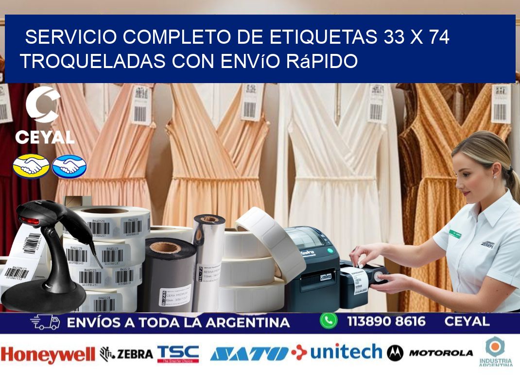 Servicio completo de etiquetas 33 x 74 troqueladas con envío rápido
