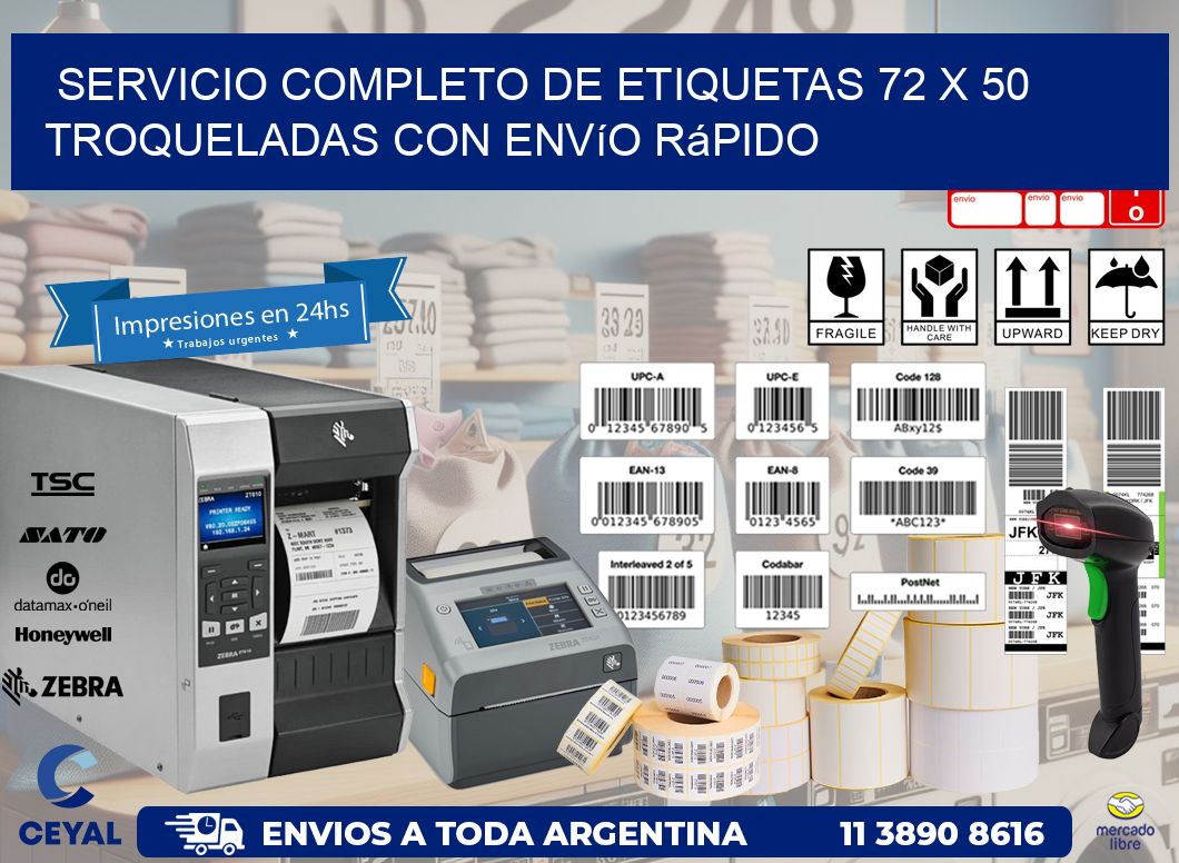Servicio completo de etiquetas 72 x 50 troqueladas con envío rápido