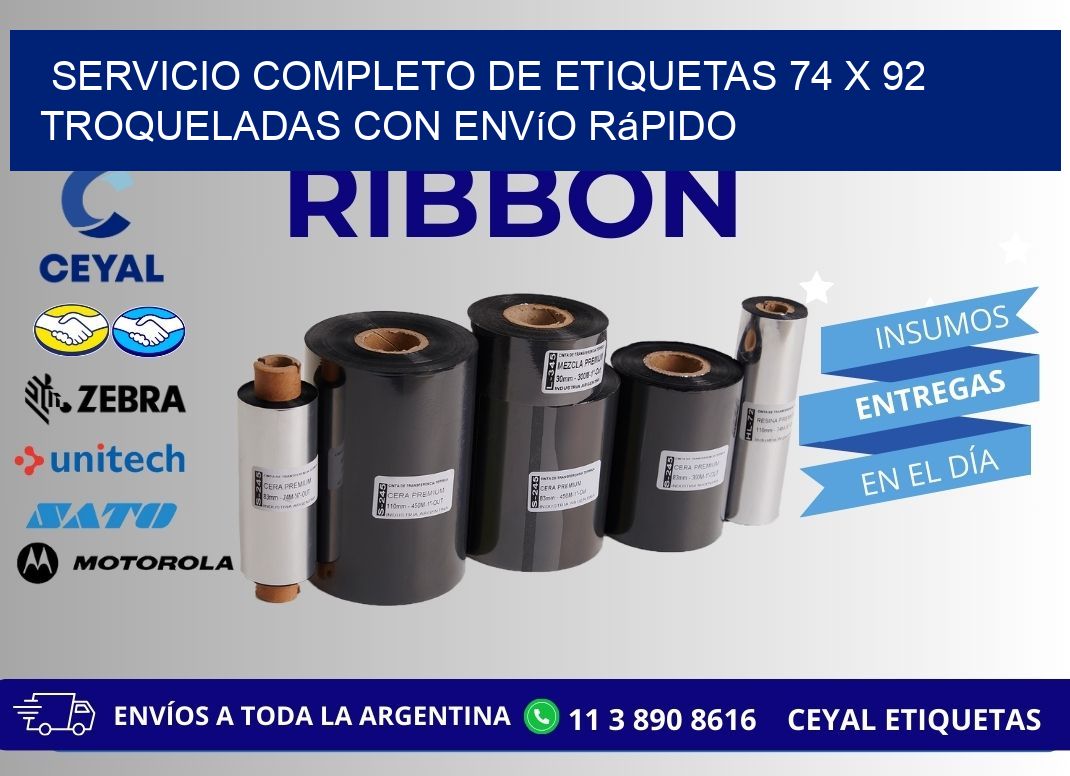 Servicio completo de etiquetas 74 x 92 troqueladas con envío rápido