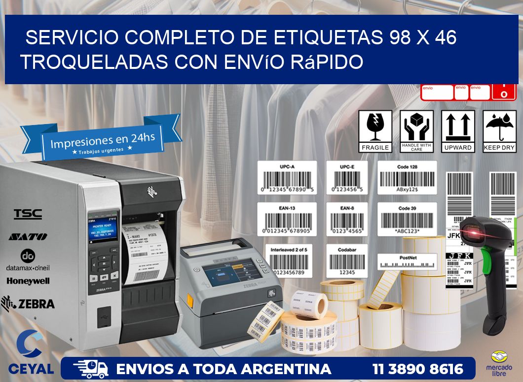 Servicio completo de etiquetas 98 x 46 troqueladas con envío rápido