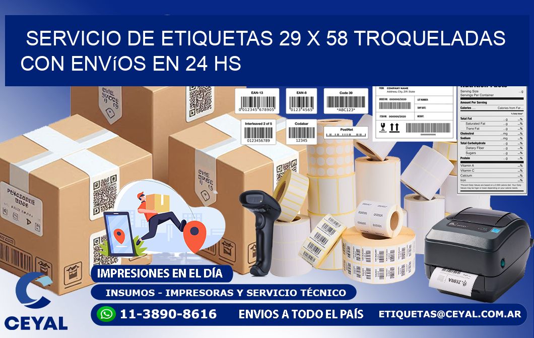 Servicio de etiquetas 29 x 58 troqueladas con envíos en 24 hs