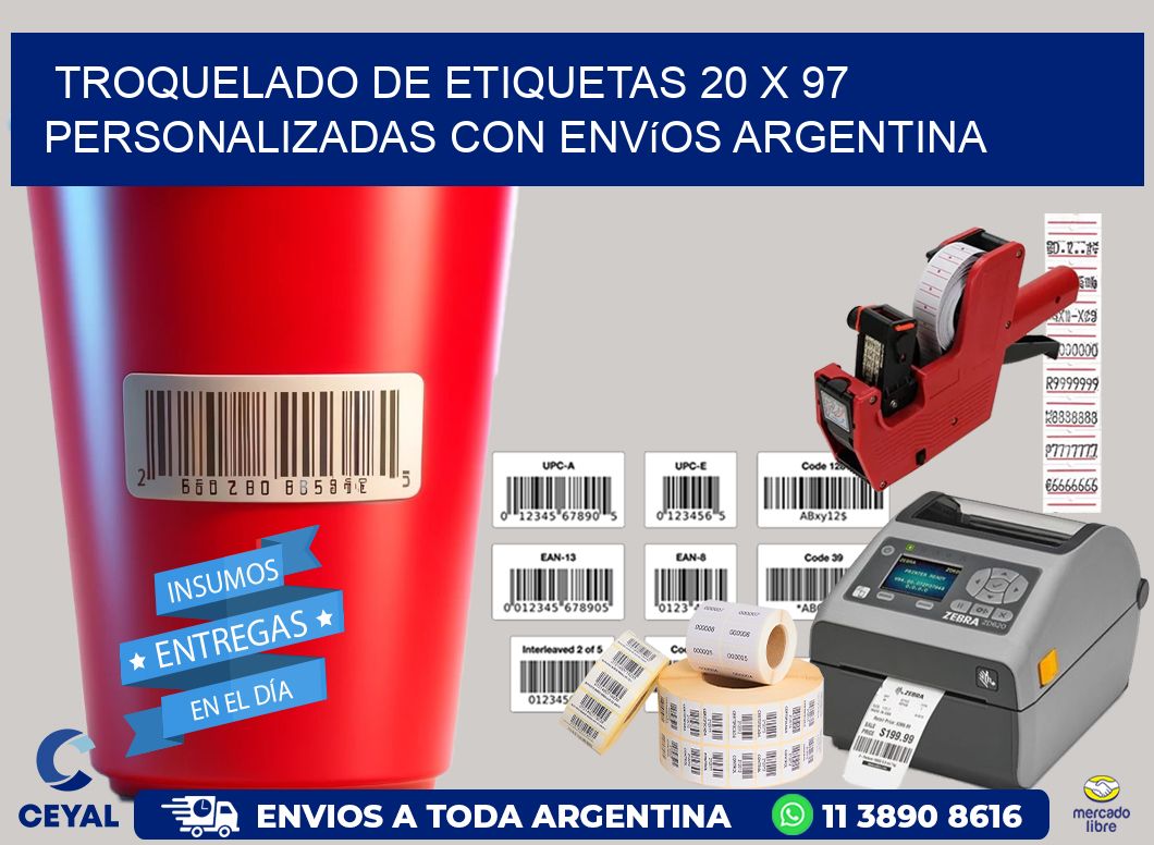 Troquelado de etiquetas 20 x 97 personalizadas con envíos Argentina