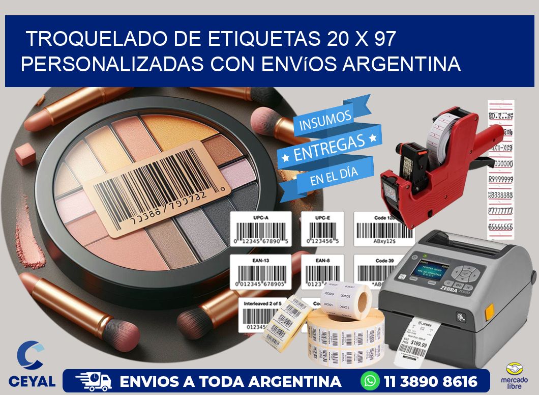 Troquelado de etiquetas 20 x 97 personalizadas con envíos Argentina