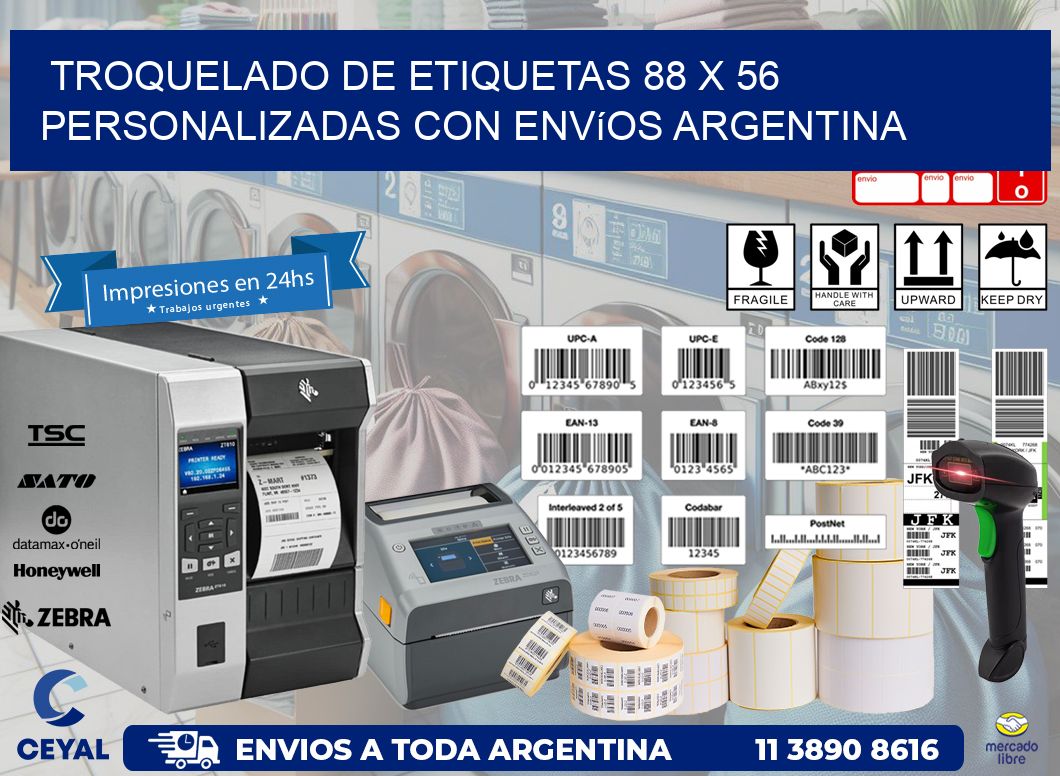 Troquelado de etiquetas 88 x 56 personalizadas con envíos Argentina