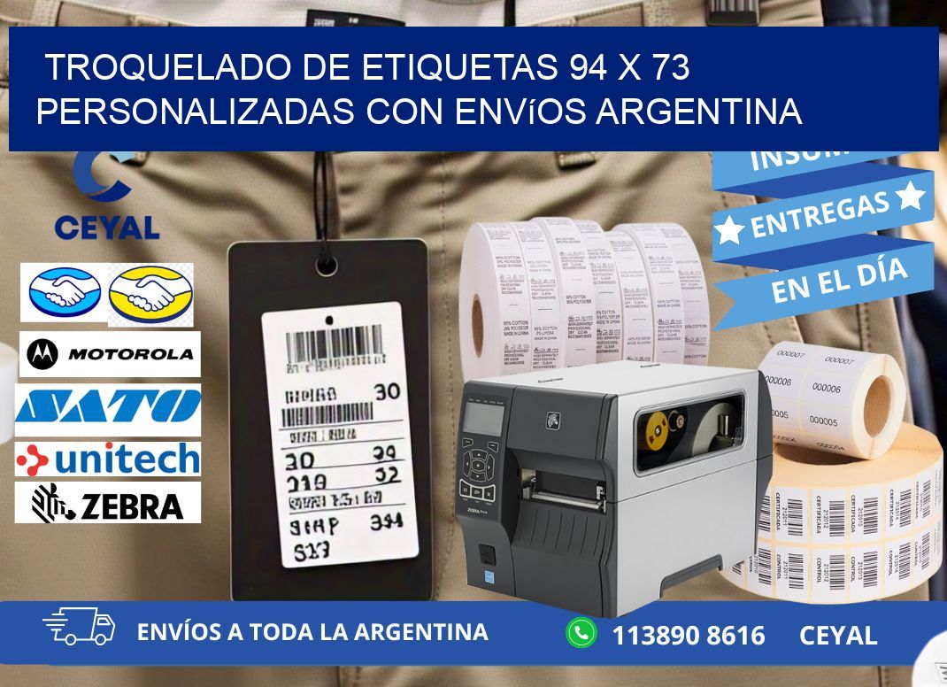Troquelado de etiquetas 94 x 73 personalizadas con envíos Argentina