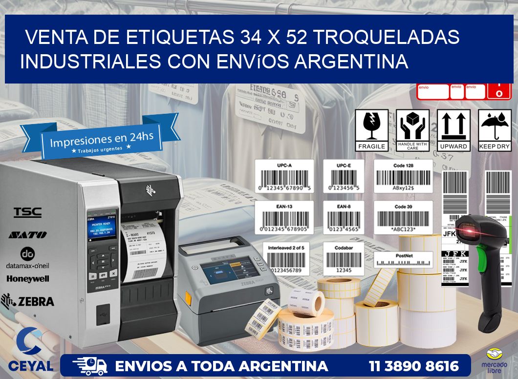 Venta de etiquetas 34 x 52 troqueladas industriales con envíos Argentina