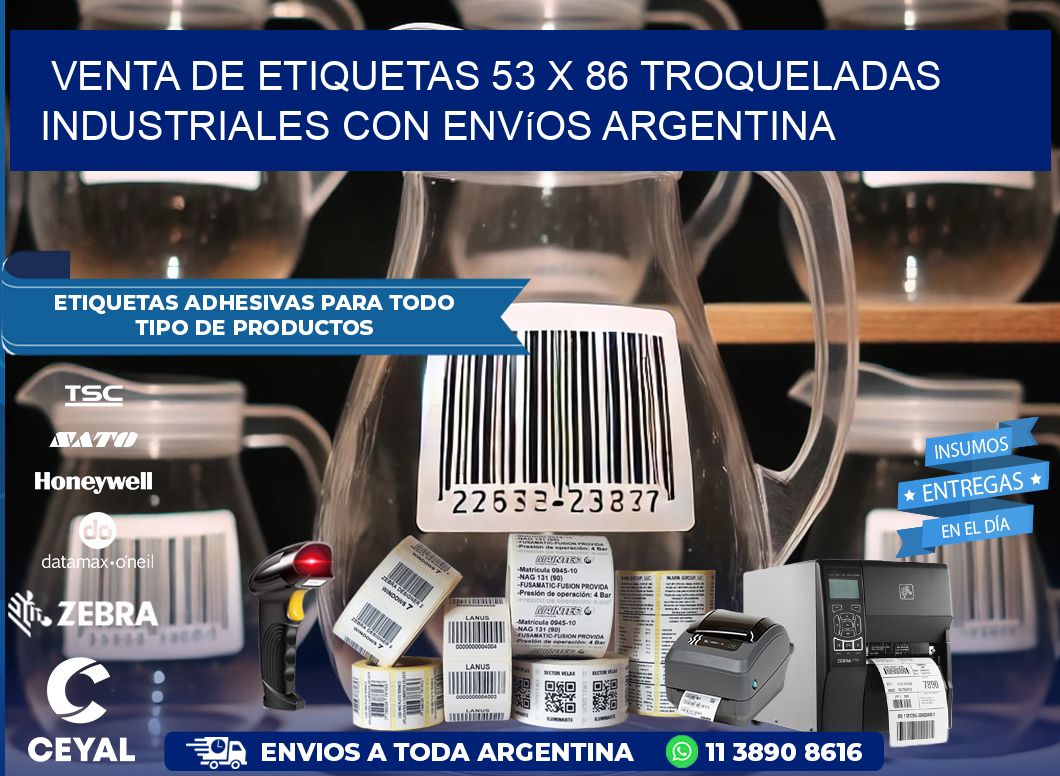 Venta de etiquetas 53 x 86 troqueladas industriales con envíos Argentina