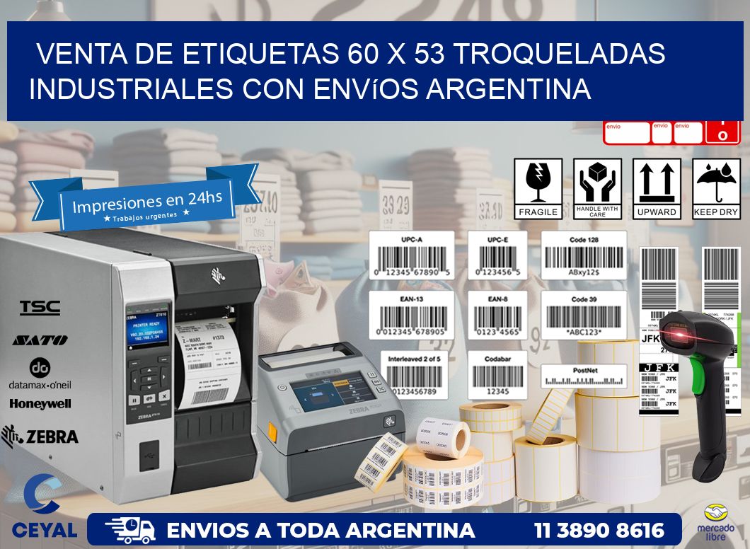 Venta de etiquetas 60 x 53 troqueladas industriales con envíos Argentina