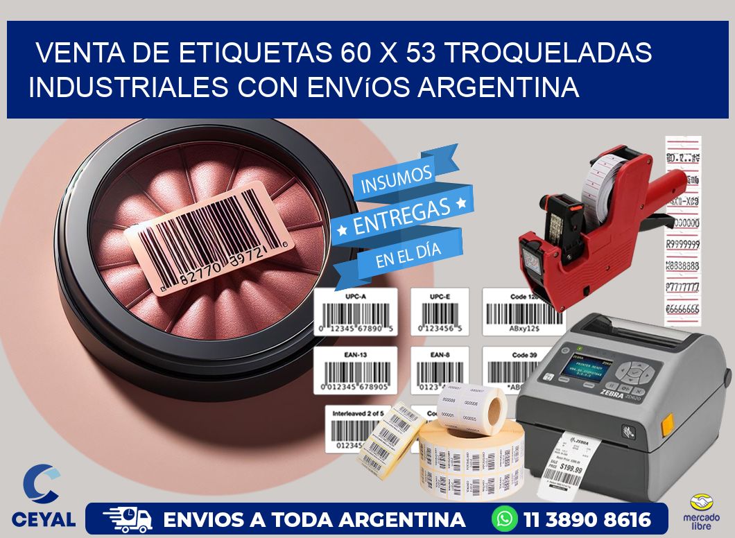 Venta de etiquetas 60 x 53 troqueladas industriales con envíos Argentina