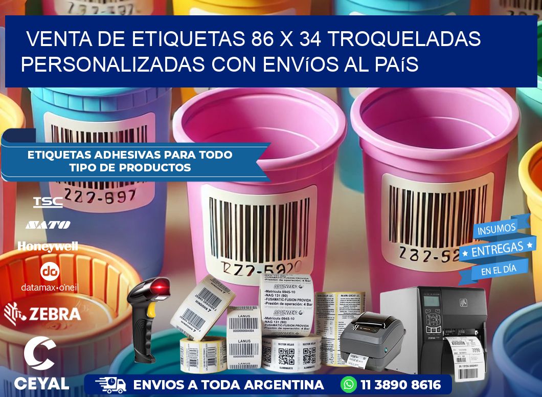 Venta de etiquetas 86 x 34 troqueladas personalizadas con envíos al país