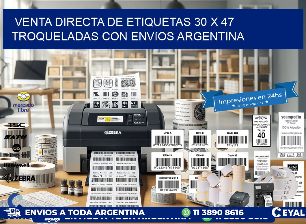 Venta directa de etiquetas 30 x 47 troqueladas con envíos Argentina