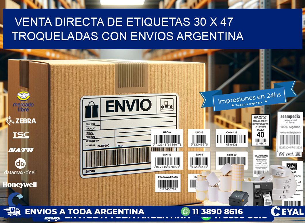 Venta directa de etiquetas 30 x 47 troqueladas con envíos Argentina