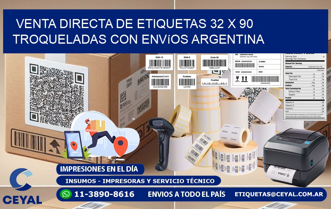 Venta directa de etiquetas 32 x 90 troqueladas con envíos Argentina