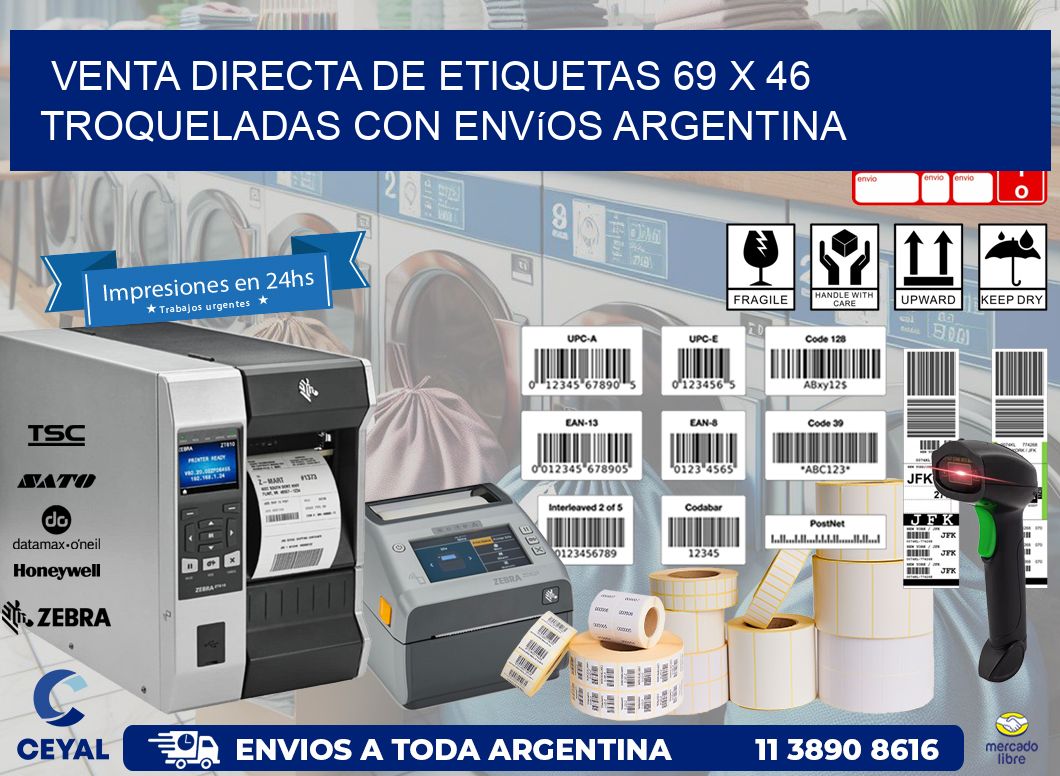Venta directa de etiquetas 69 x 46 troqueladas con envíos Argentina