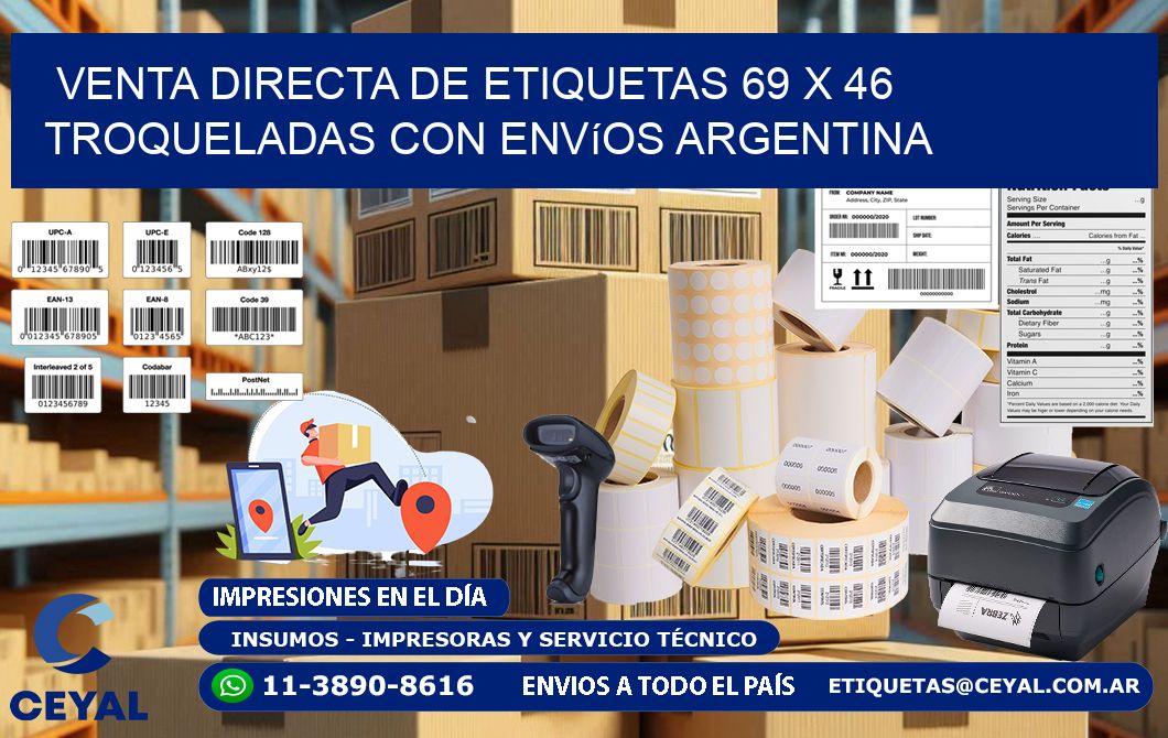 Venta directa de etiquetas 69 x 46 troqueladas con envíos Argentina