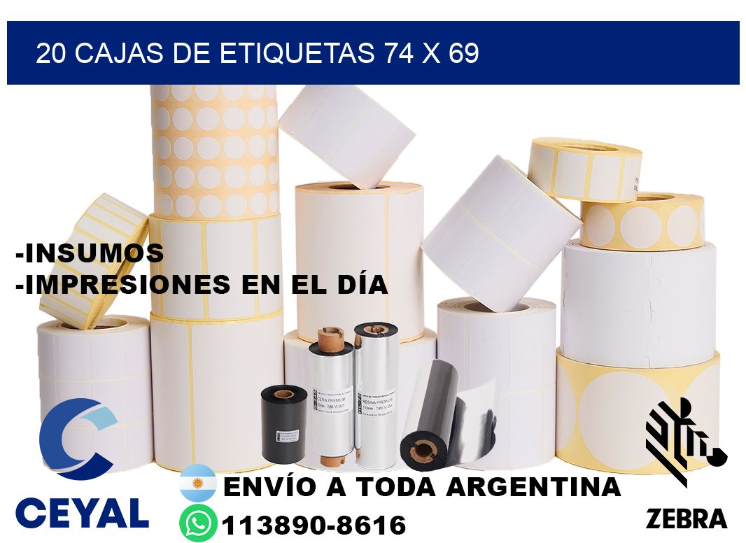 20 cajas de etiquetas 74 x 69
