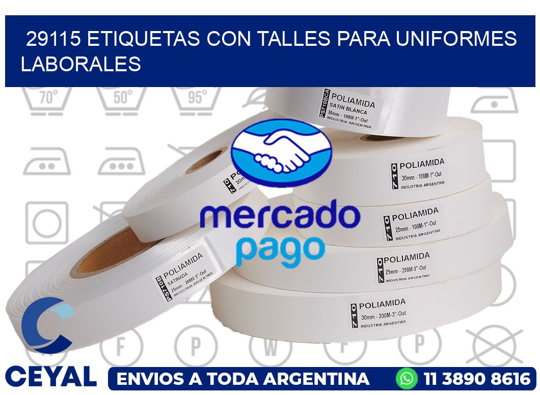 29115 etiquetas con talles para uniformes laborales