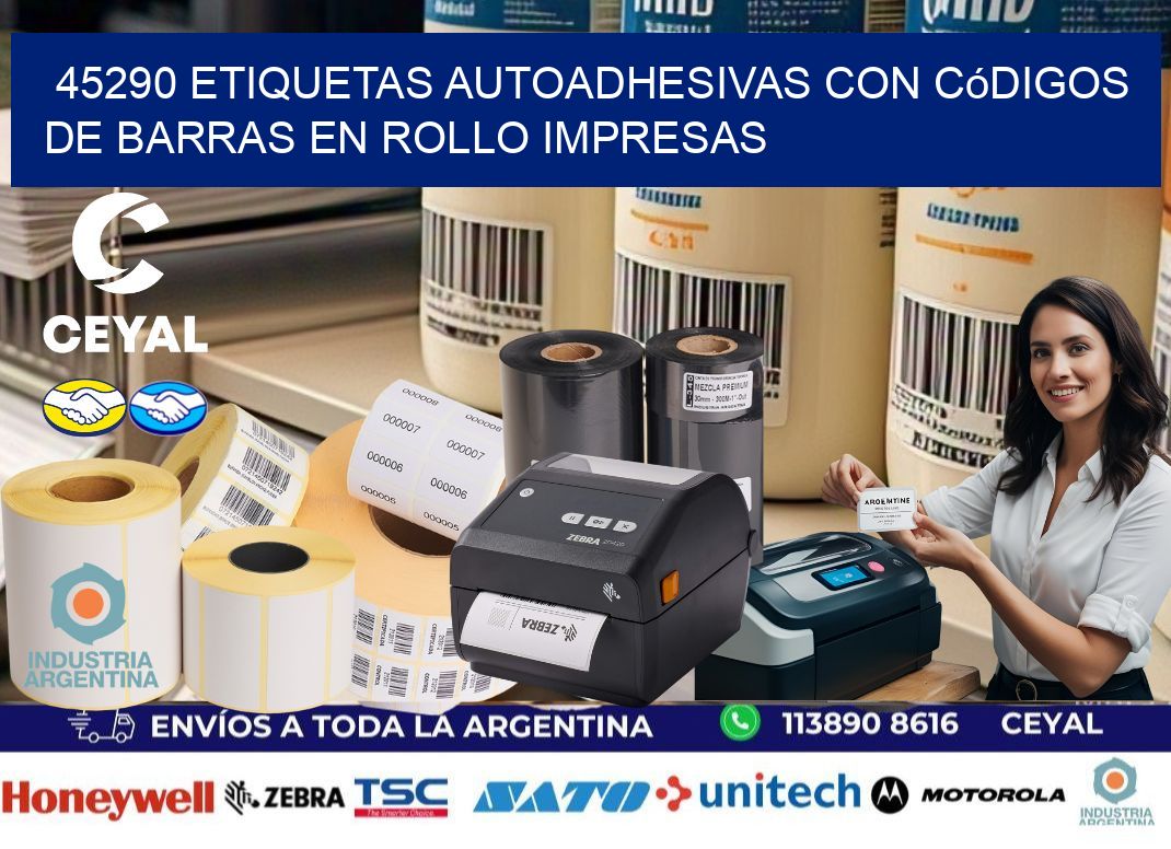 45290 Etiquetas autoadhesivas con códigos de barras en rollo impresas