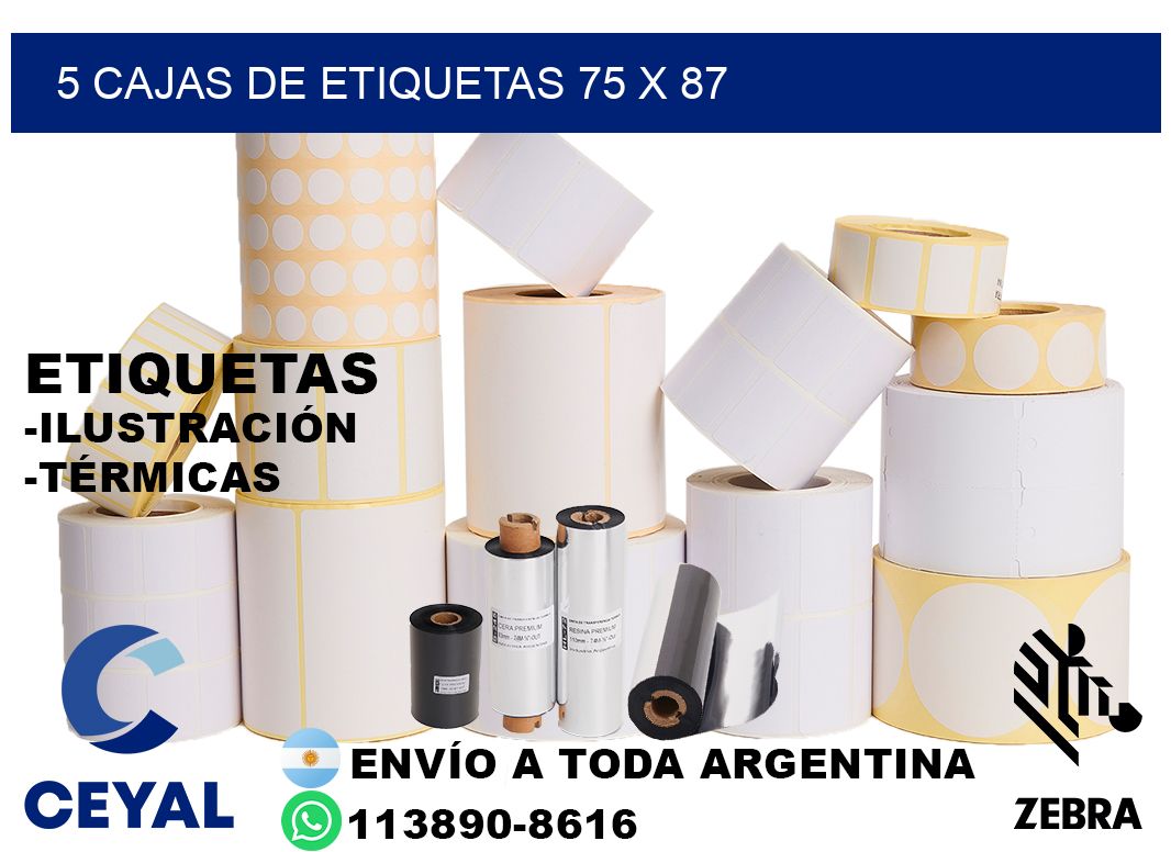 5 cajas de etiquetas 75 x 87