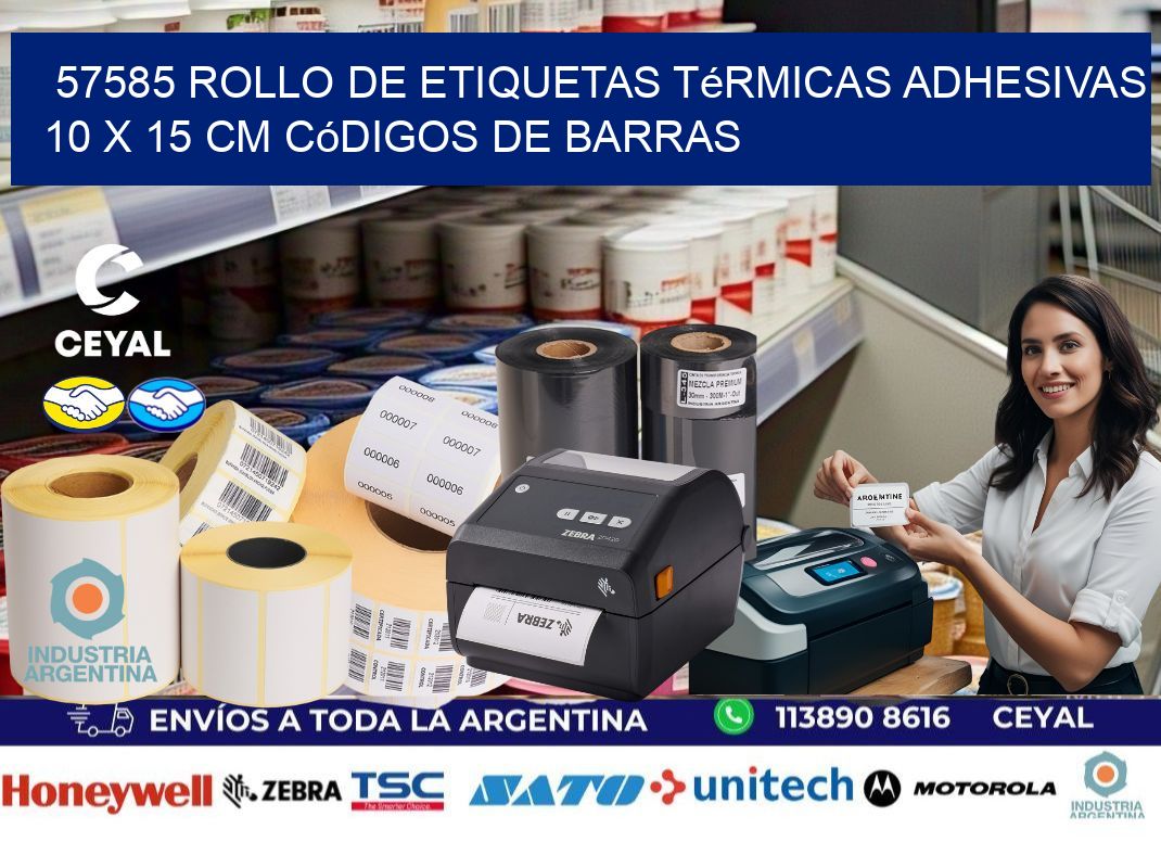 57585 Rollo de Etiquetas Térmicas Adhesivas 10 x 15 cm Códigos de Barras