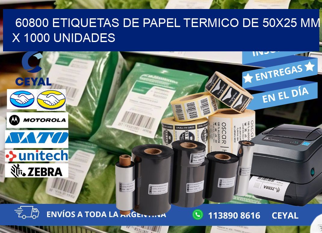 60800 Etiquetas De Papel Termico De 50x25 Mm X 1000 Unidades