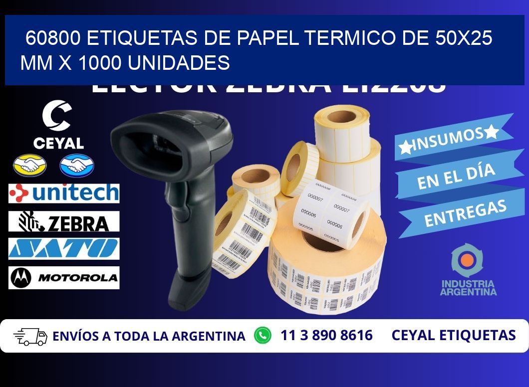 60800 Etiquetas De Papel Termico De 50x25 Mm X 1000 Unidades